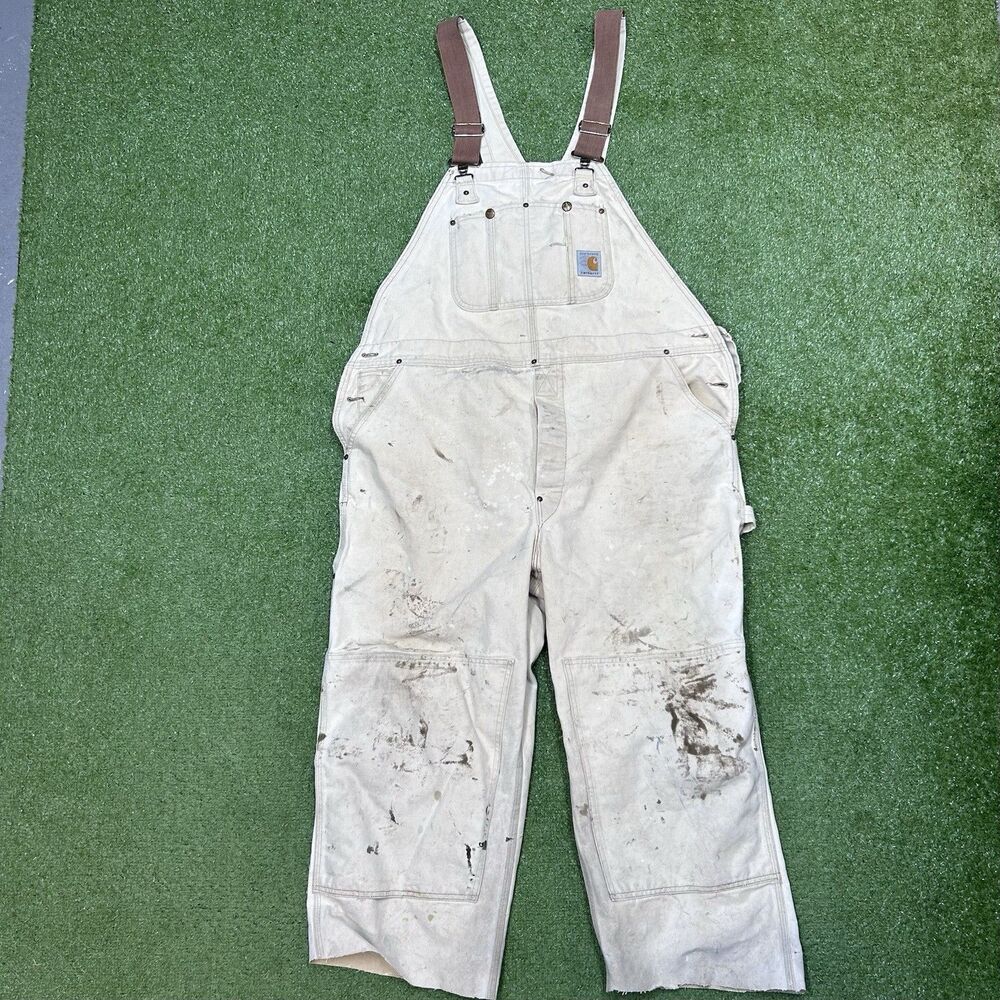 Carhartt Dungarees Adult 46x22 Overalls Double Knee Bib Duck Canvas USA Men